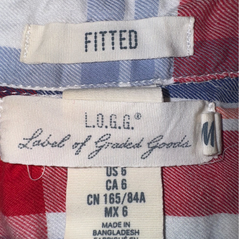 LOGG H&M Women’s Shirt 6 Red White Blue Plaid Button Up‎ Fall Casual Country USA - Picture 5 of 12